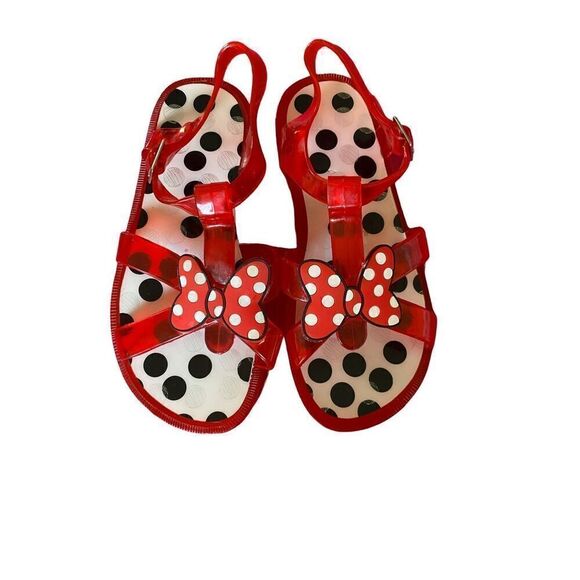Disney Minnie, mouse, jelly, red and white open toed sandals, size 1 - Picture 2 of 7